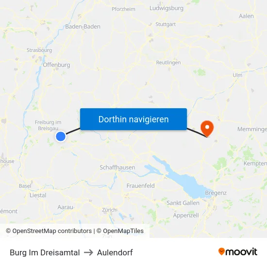 Burg Im Dreisamtal to Aulendorf map