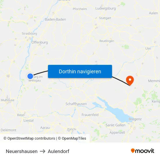 Neuershausen to Aulendorf map