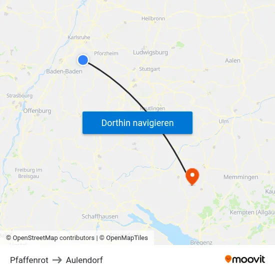 Pfaffenrot to Aulendorf map