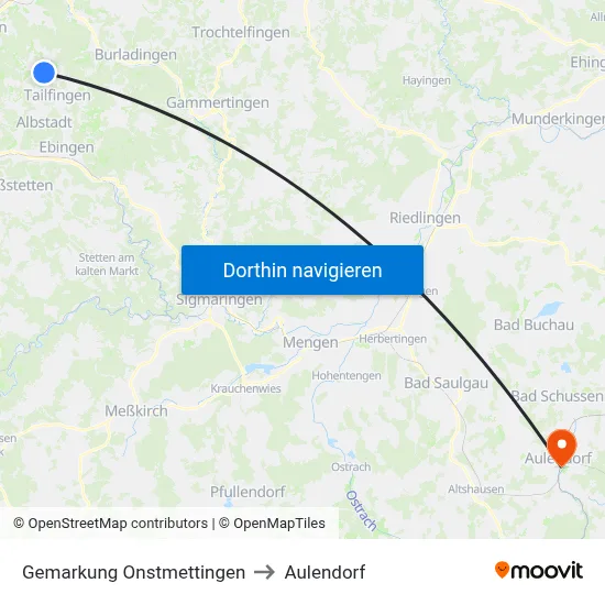 Gemarkung Onstmettingen to Aulendorf map