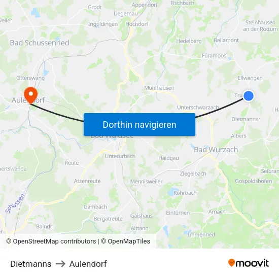 Dietmanns to Aulendorf map