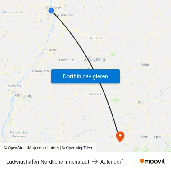 Ludwigshafen-Nördliche Innenstadt to Aulendorf map
