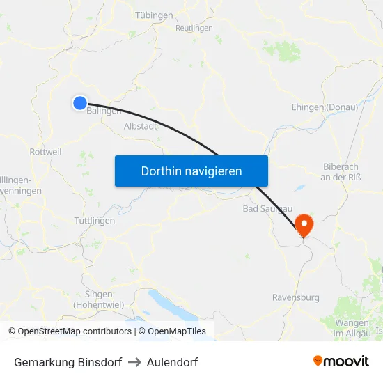 Gemarkung Binsdorf to Aulendorf map