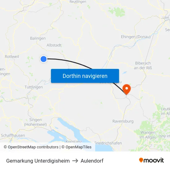 Gemarkung Unterdigisheim to Aulendorf map
