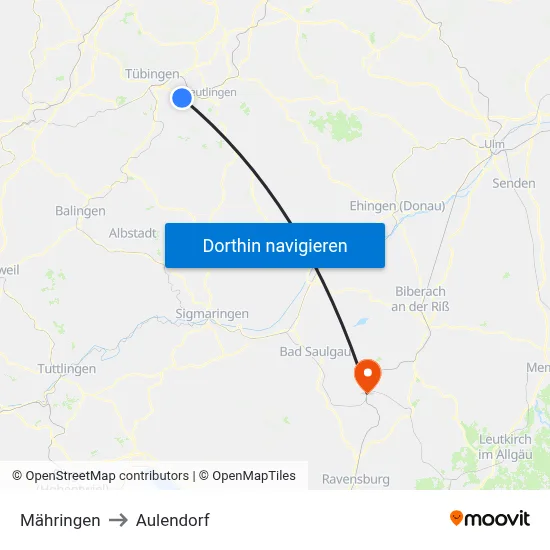 Mähringen to Aulendorf map