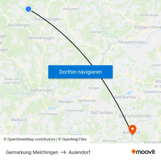 Gemarkung Melchingen to Aulendorf map