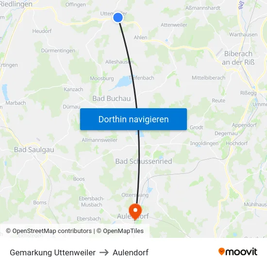 Gemarkung Uttenweiler to Aulendorf map