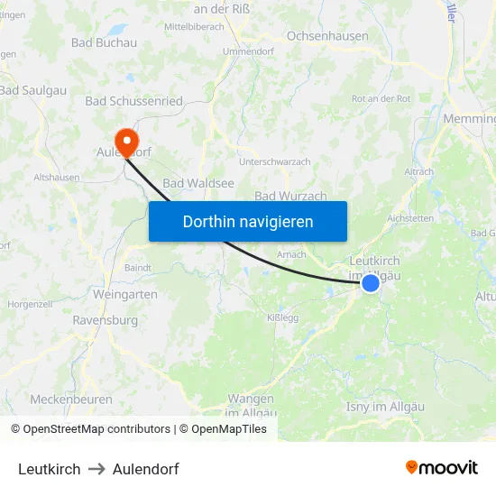 Leutkirch to Aulendorf map