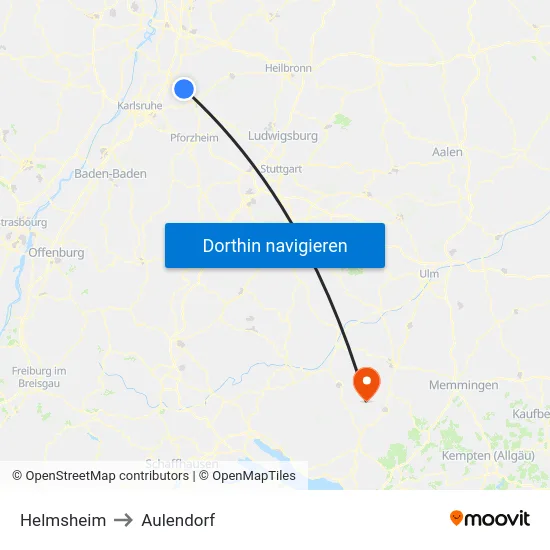 Helmsheim to Aulendorf map