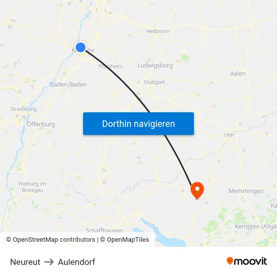 Neureut to Aulendorf map
