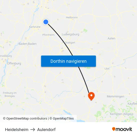 Heidelsheim to Aulendorf map