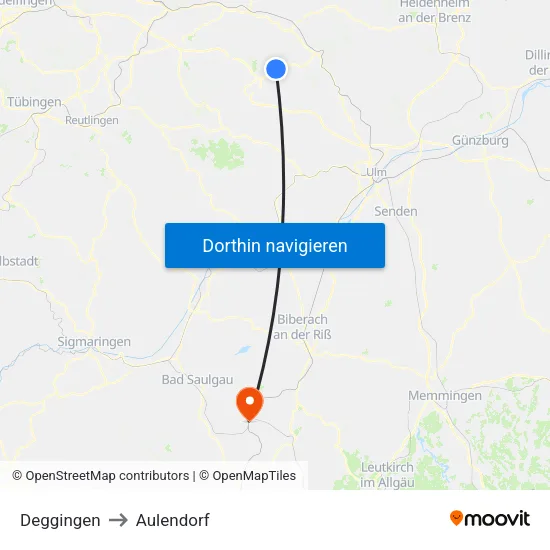 Deggingen to Aulendorf map