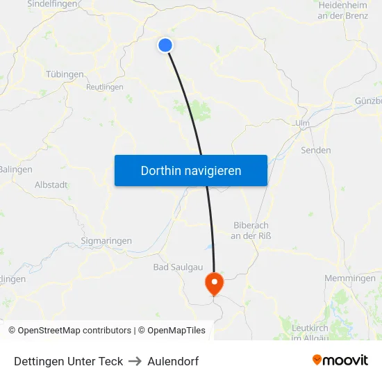 Dettingen Unter Teck to Aulendorf map
