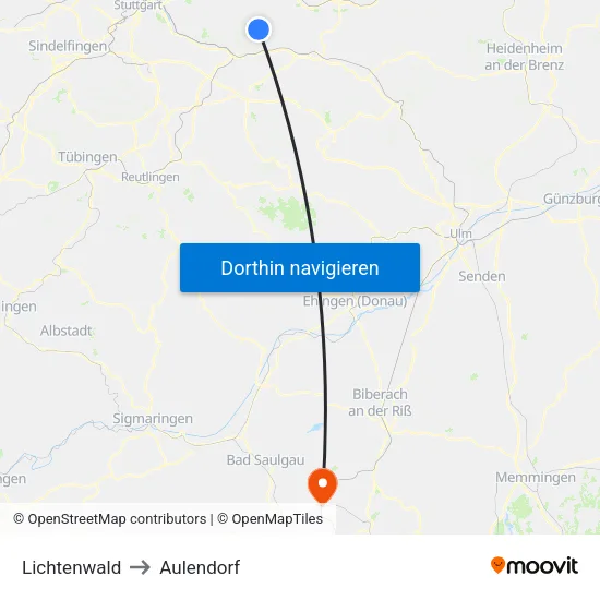 Lichtenwald to Aulendorf map