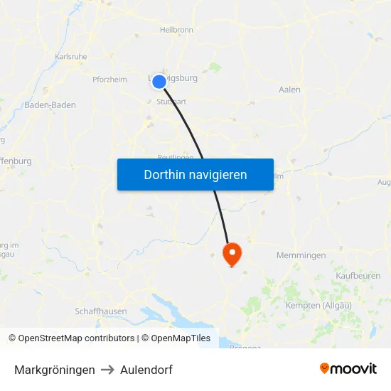 Markgröningen to Aulendorf map