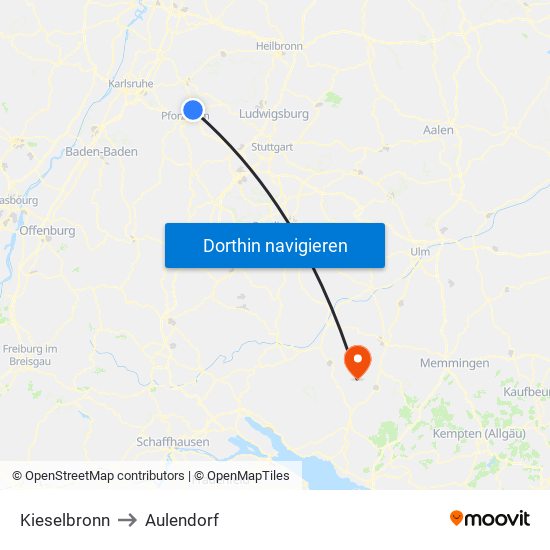 Kieselbronn to Aulendorf map