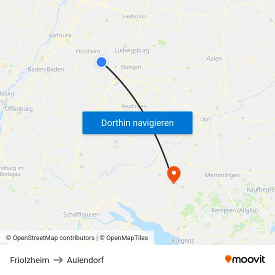 Friolzheim to Aulendorf map