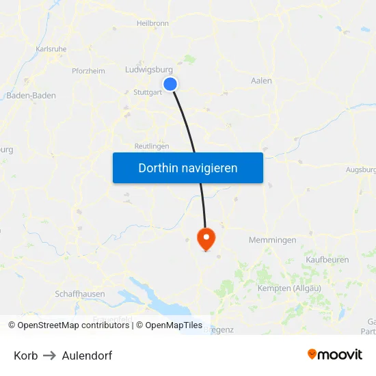 Korb to Aulendorf map