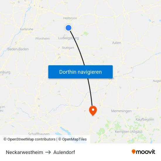 Neckarwestheim to Aulendorf map