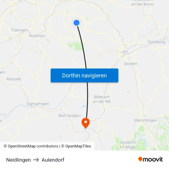 Neidlingen to Aulendorf map