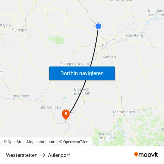 Westerstetten to Aulendorf map