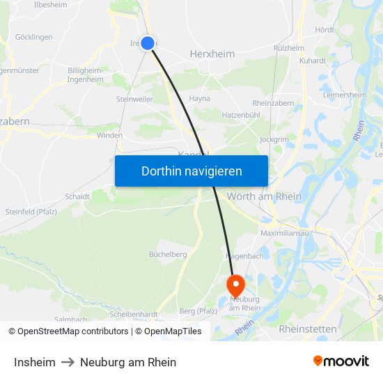 Insheim to Neuburg am Rhein map