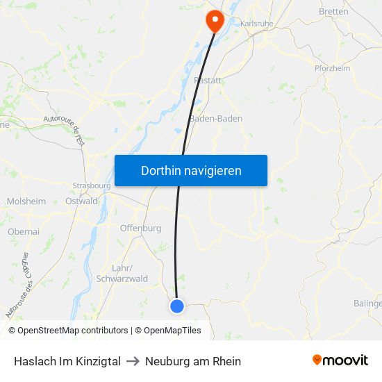 Haslach Im Kinzigtal to Neuburg am Rhein map