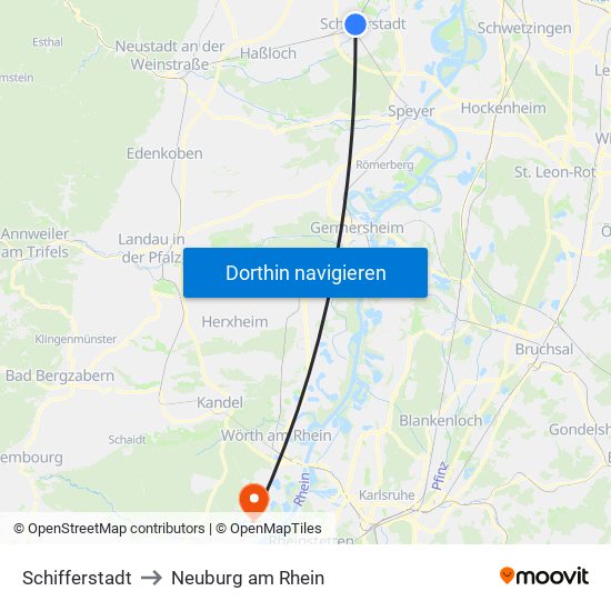 Schifferstadt to Neuburg am Rhein map