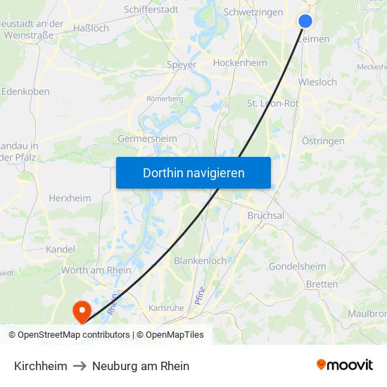 Kirchheim to Neuburg am Rhein map