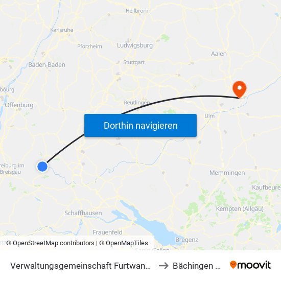 Verwaltungsgemeinschaft Furtwangen Im Schwarzwald to Bächingen A.D.Brenz map