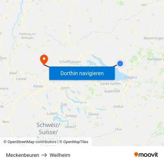 Meckenbeuren to Weilheim map