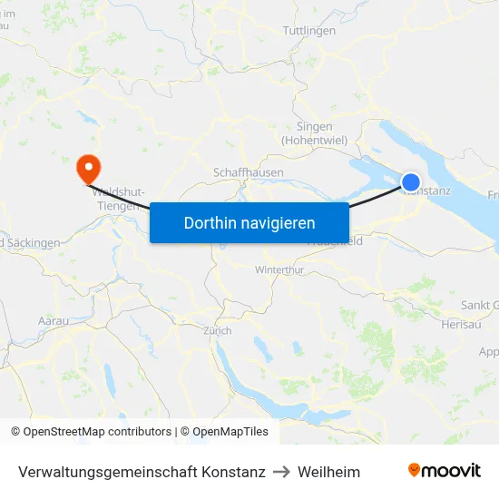 Verwaltungsgemeinschaft Konstanz to Weilheim map