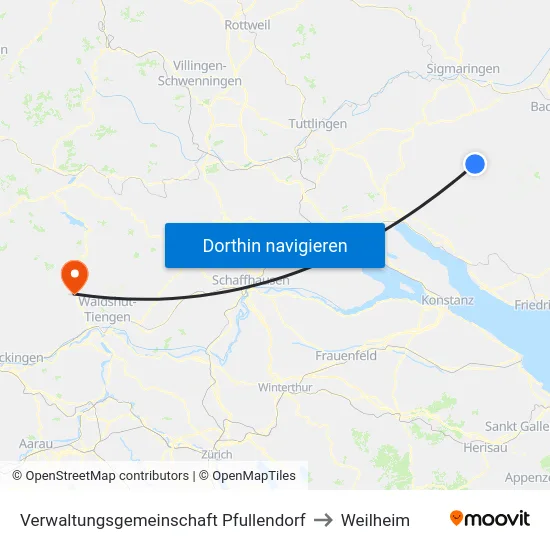 Verwaltungsgemeinschaft Pfullendorf to Weilheim map