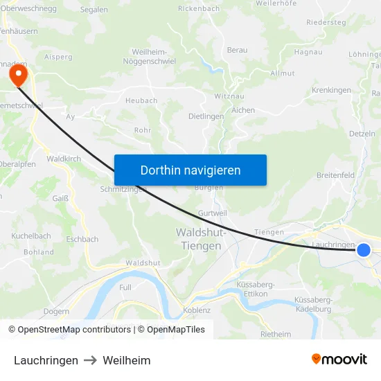 Lauchringen to Weilheim map
