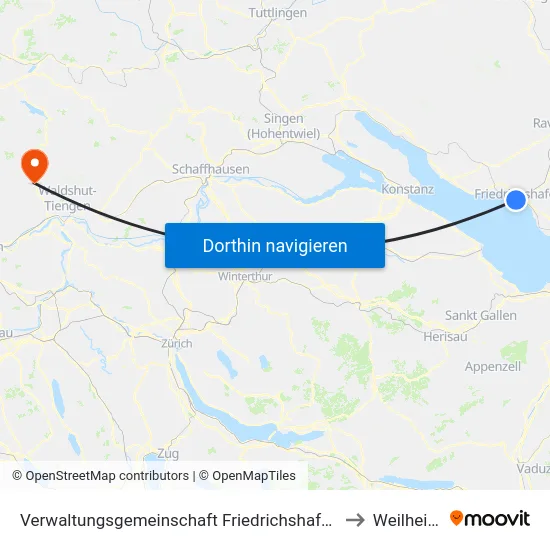 Verwaltungsgemeinschaft Friedrichshafen to Weilheim map
