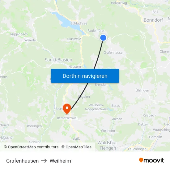 Grafenhausen to Weilheim map