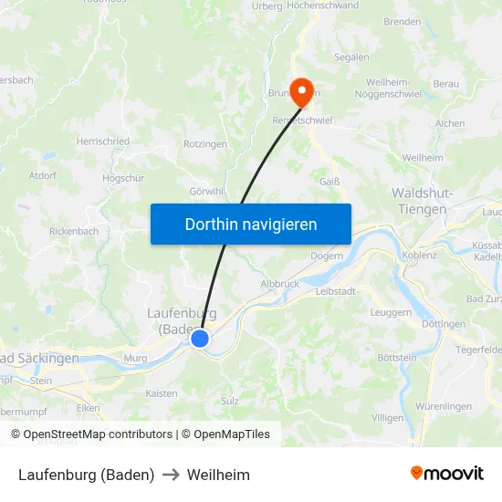 Laufenburg (Baden) to Weilheim map