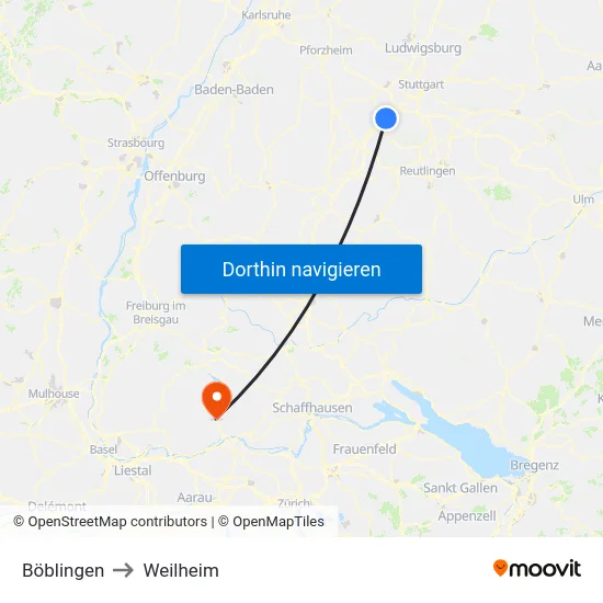 Böblingen to Weilheim map