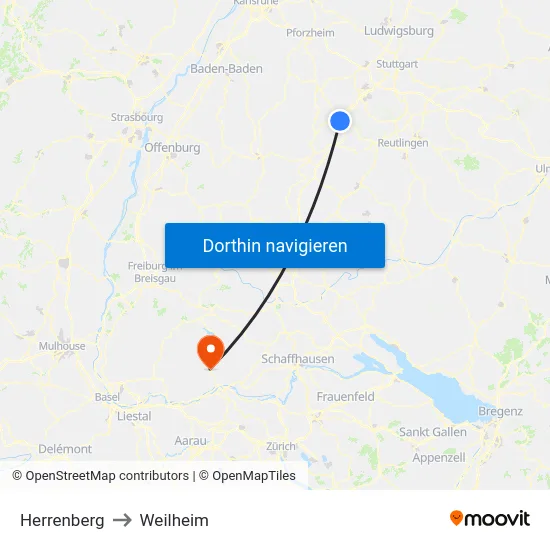 Herrenberg to Weilheim map