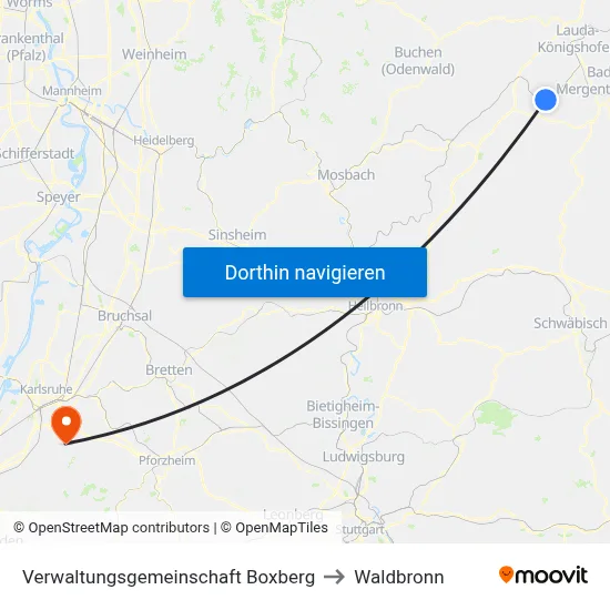 Verwaltungsgemeinschaft Boxberg to Waldbronn map