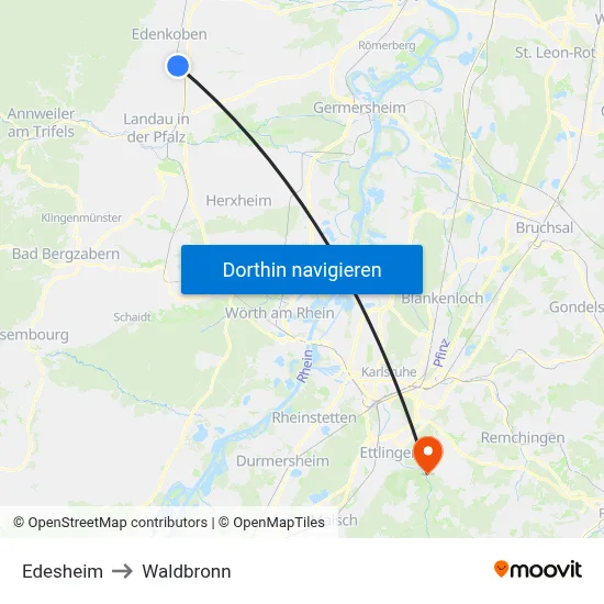 Edesheim to Waldbronn map