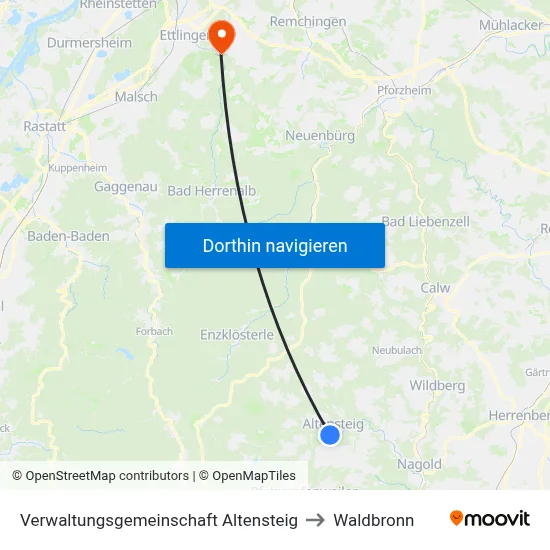 Verwaltungsgemeinschaft Altensteig to Waldbronn map