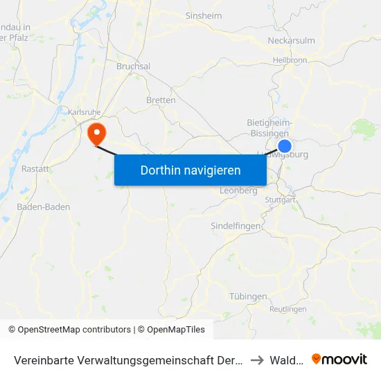 Vereinbarte Verwaltungsgemeinschaft Der Stadt Freiberg am Neckar to Waldbronn map