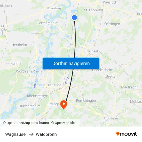 Waghäusel to Waldbronn map