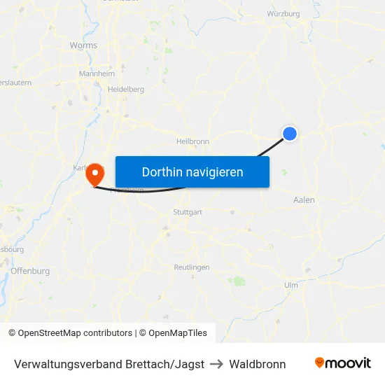 Verwaltungsverband Brettach/Jagst to Waldbronn map