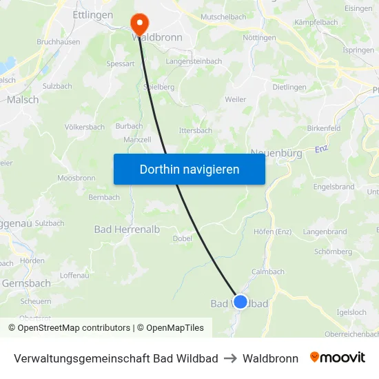 Verwaltungsgemeinschaft Bad Wildbad to Waldbronn map