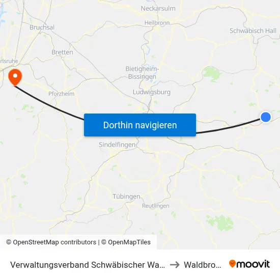 Verwaltungsverband Schwäbischer Wald to Waldbronn map