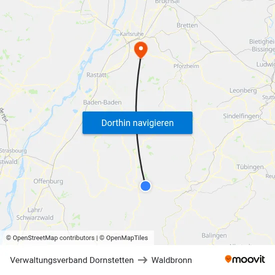 Verwaltungsverband Dornstetten to Waldbronn map