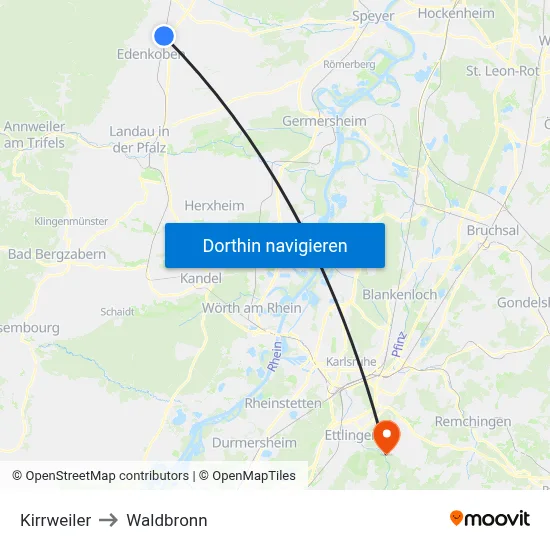 Kirrweiler to Waldbronn map