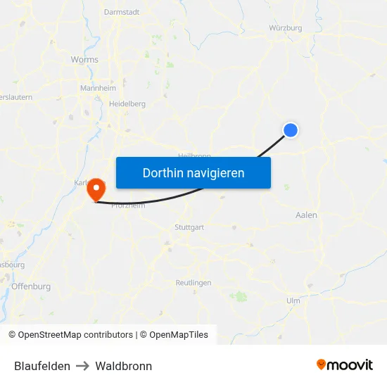 Blaufelden to Waldbronn map